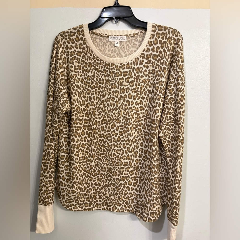Planet Gold Leopard Print Sweater - Brown and Cream